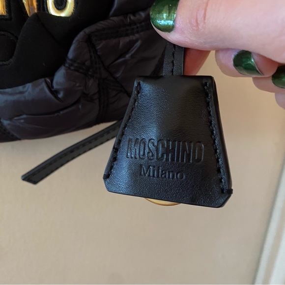 Moschino Small Black Quilted Backpack with Gold Tone Hardware, Zippers and Logo - Picture 4 of 6